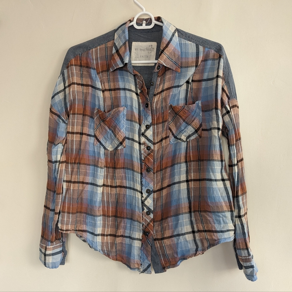 We The Free | Flyaway Plaid Chambray Cotton Shirt Size XS - Picture 5 of 9